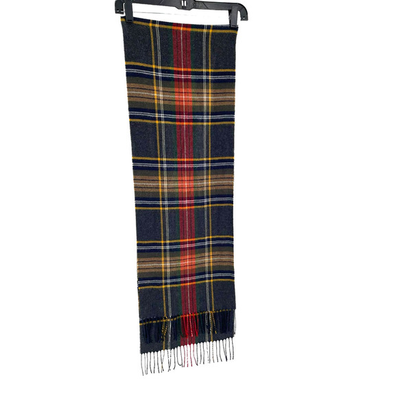 Merino Wool Tartan Plaid Scarf Fringed Ends One Size Multicolor - Picture 2 of 5
